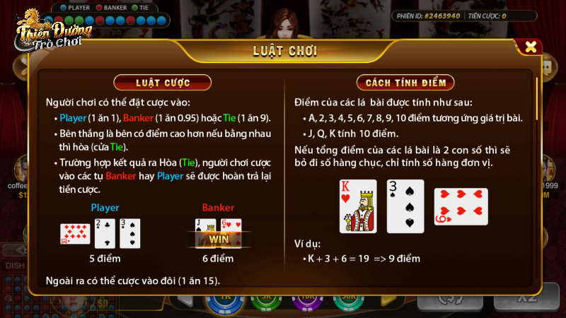 Quy tắc chơi Baccarat TDTC